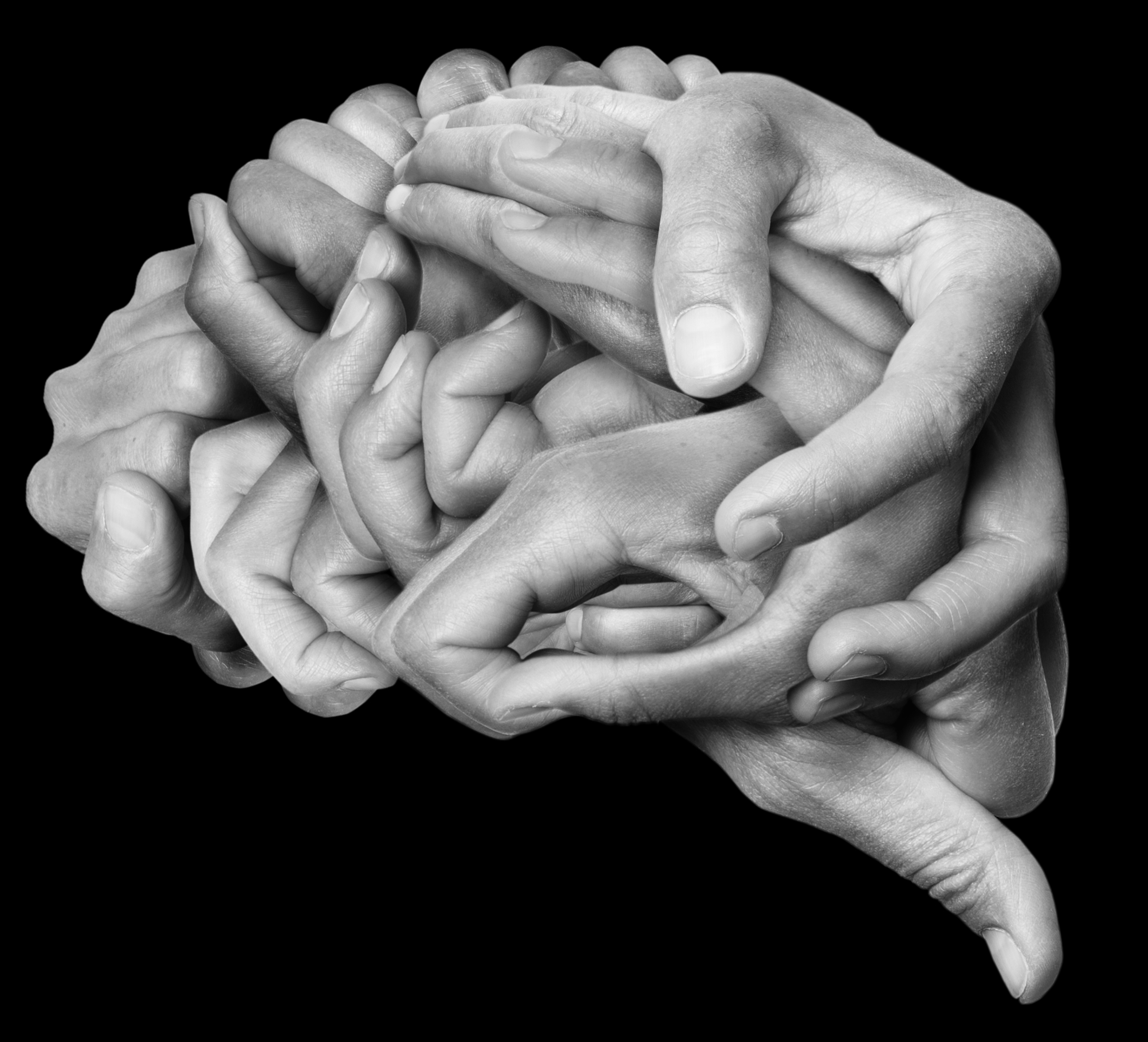 Likeness of a human brain created by hands